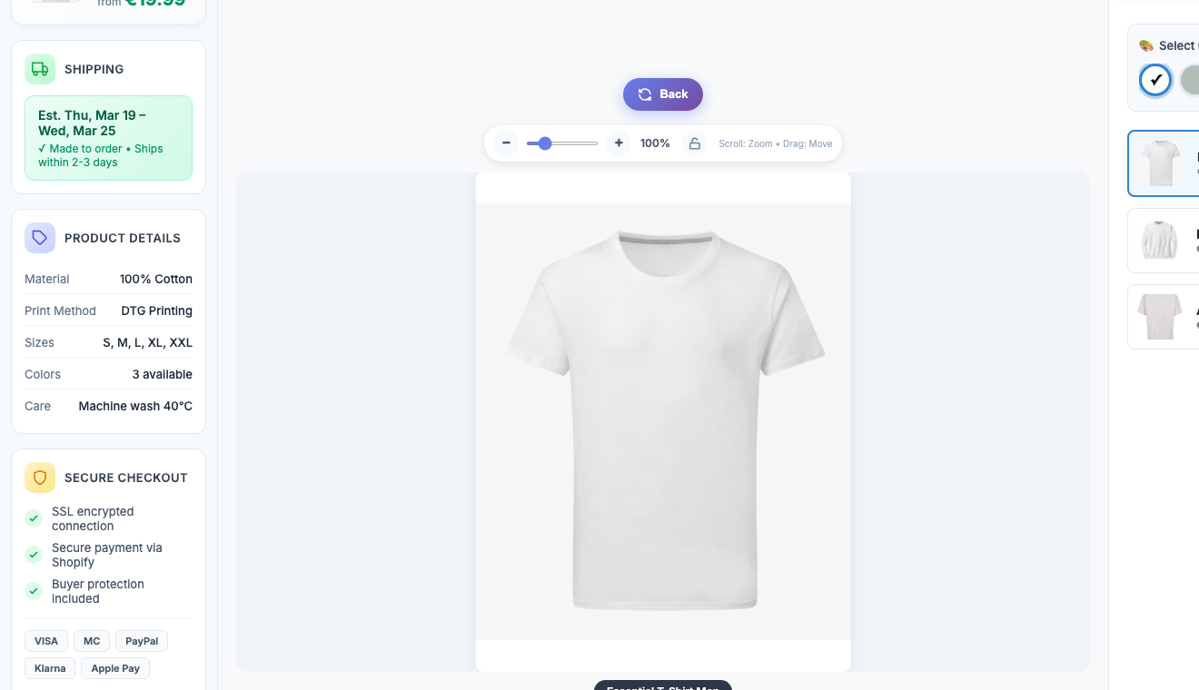 Product setup and live product selection